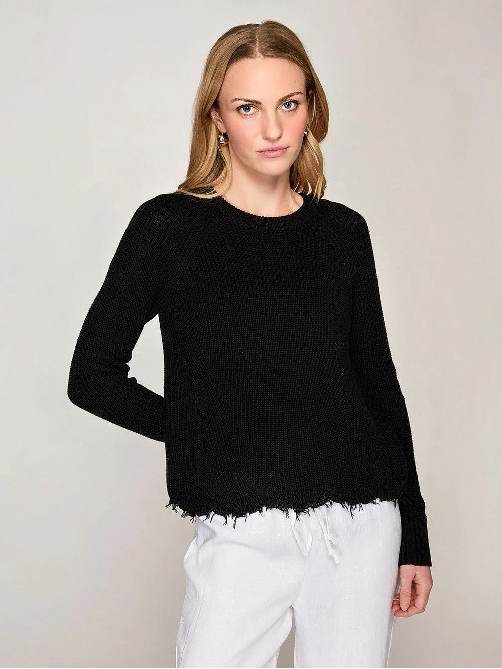Autumn Cashmere Cotton Distressed Scallop Shaker In Black